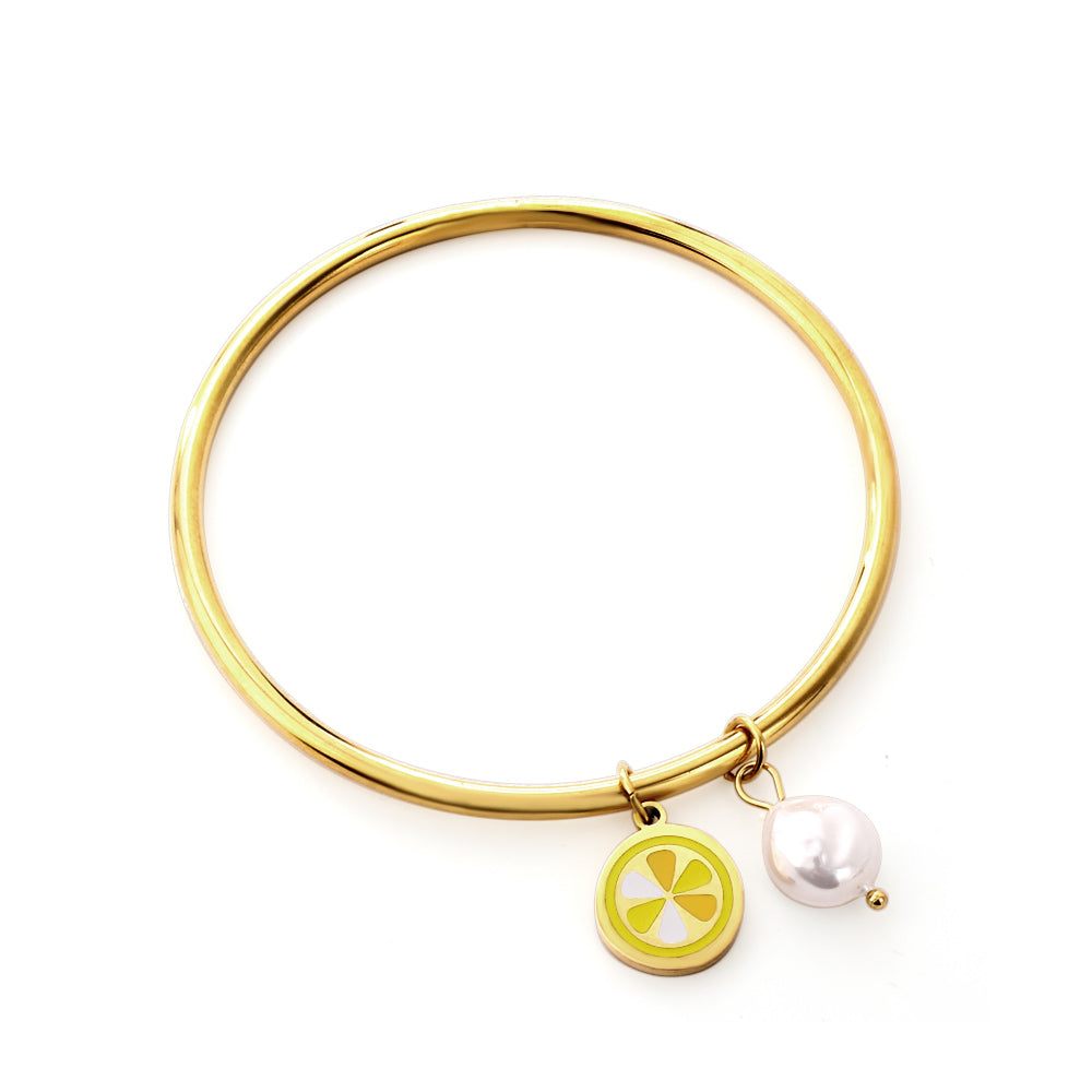 Mixed Colors Lemon Slices With Shaped White Pearl Hard Bracelet asonjewelry